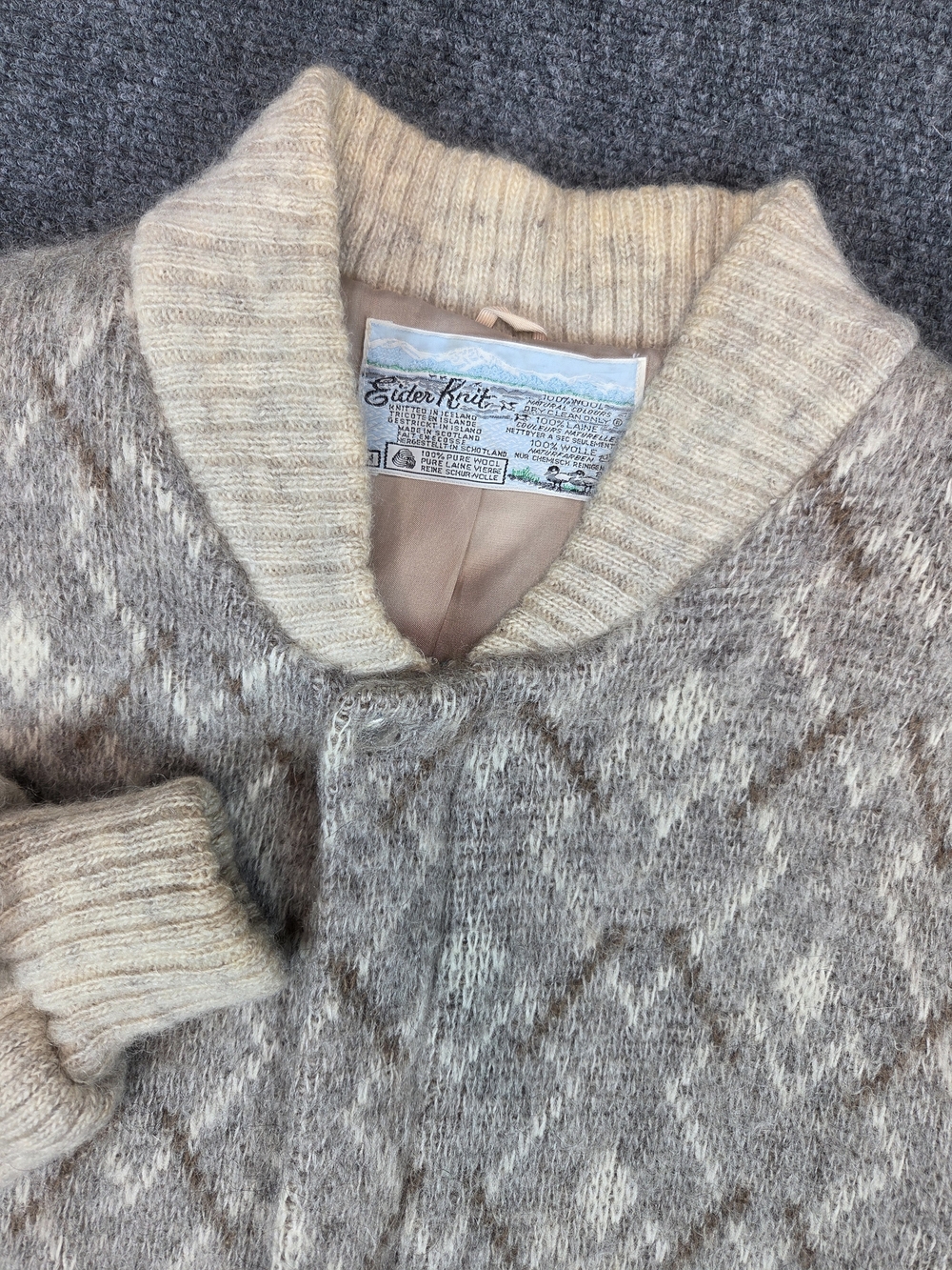 Eider Knit Sweater Womens Medium Beige & Cream Fair Isle Wool Cardigan Zip